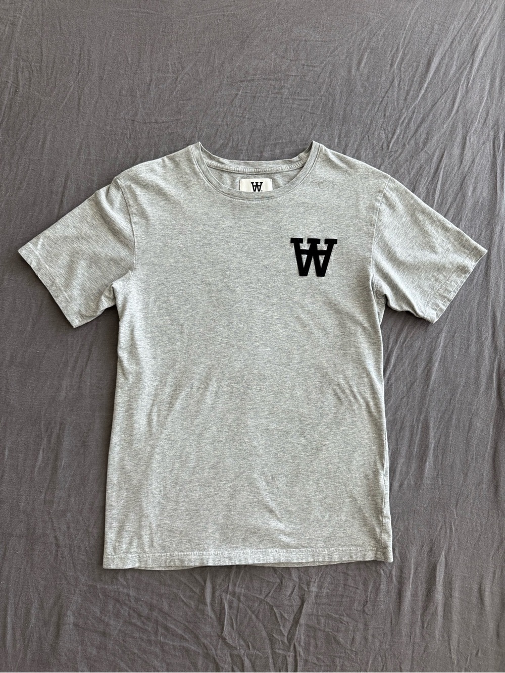 Double A by Wood Wood Organic Cotton Grey Crewneck T-Shirt with Black Logo - XS